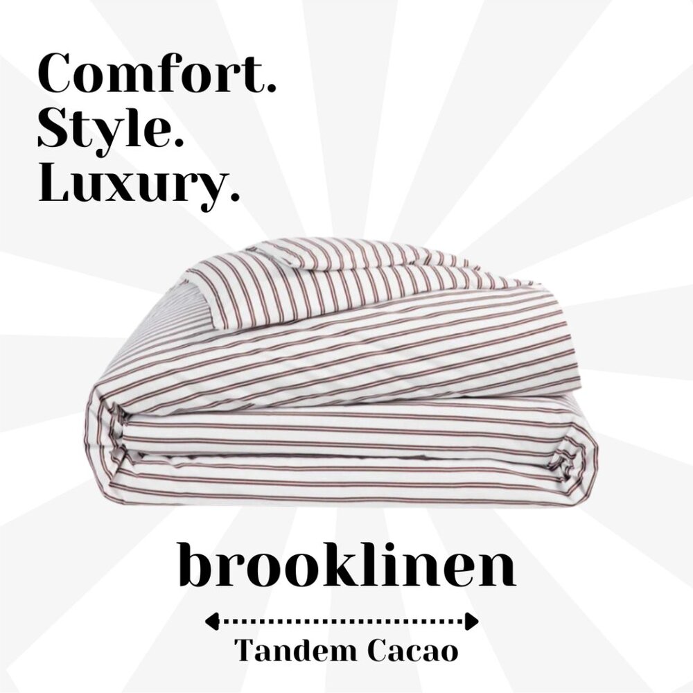 Luxe Sateen Duvet Cover + 4 Pillow Cases in Tandem Cacao Stripe Full/Queen 480tc